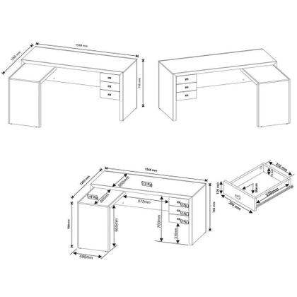 Imagem de Mesa De Canto Para Escritório Em L Angular Com 3 Gavetas Amêndoa