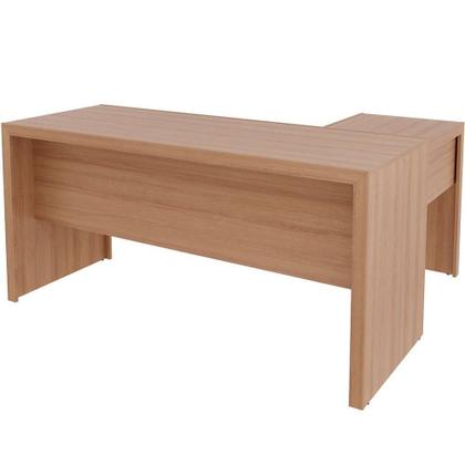 Imagem de Mesa De Canto Para Escritório Em L Angular Com 3 Gavetas Amêndoa
