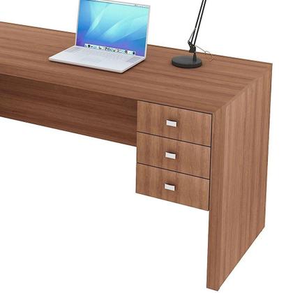 Imagem de Mesa De Canto Para Escritório Em L Angular Com 3 Gavetas Amêndoa