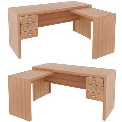 Imagem de Mesa De Canto Para Escritório Em L Angular Com 3 Gavetas Amêndoa
