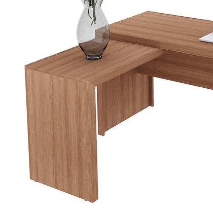 Imagem de Mesa De Canto Para Escritório Em L Angular Com 3 Gavetas Amêndoa