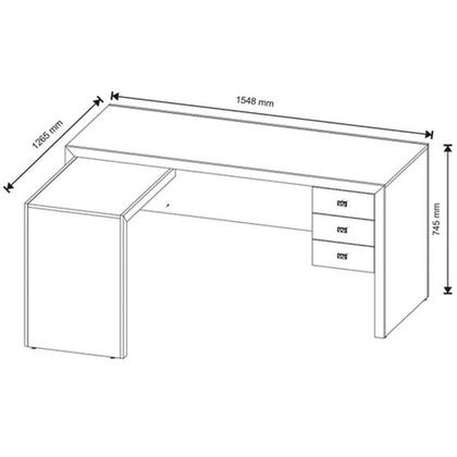 Imagem de Mesa De Canto Para Escritório Em L Angular Com 3 Gavetas Amêndoa