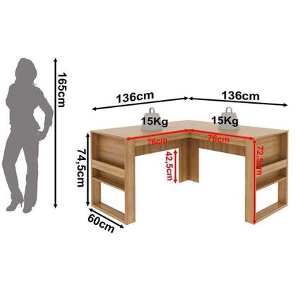 Imagem de Mesa De Canto Para Escritório Em L Angular Detalhe Ripado Amêndoa