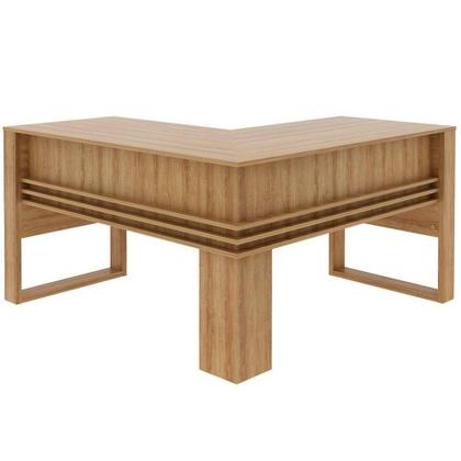 Imagem de Mesa De Canto Para Escritório Em L Angular Detalhe Ripado Amêndoa