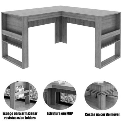 Imagem de Mesa De Canto Para Escritório Em L Angular Detalhe Ripado Amêndoa