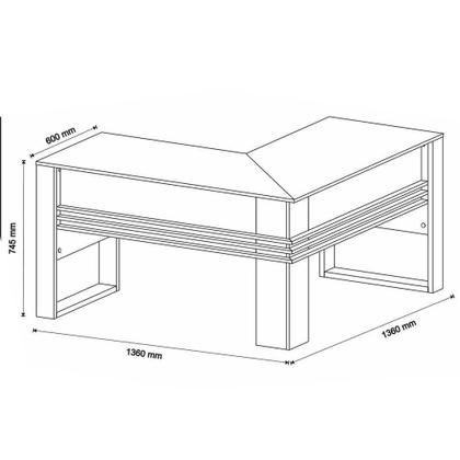 Imagem de Mesa De Canto Para Escritório Em L Angular Detalhe Ripado Amêndoa