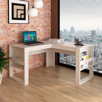 Imagem de Mesa de Canto para Escritório em L Angular Detalhe Ripado