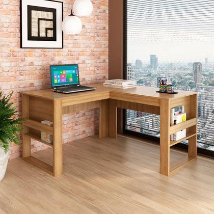 Imagem de Mesa de Canto para Escritório em L Angular Detalhe Ripado