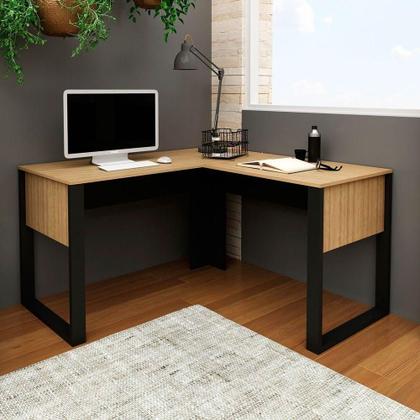 Imagem de Mesa De Canto Para Escritório Em L Mdp Amêndoa/preto