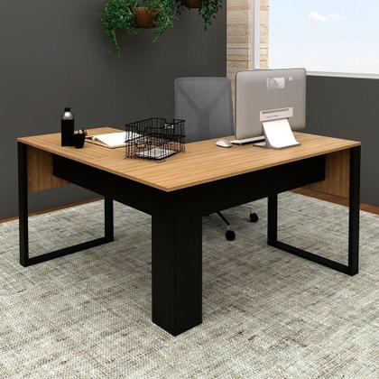 Imagem de Mesa De Canto Para Escritório Em L Mdp Amêndoa/preto