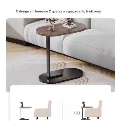 Imagem de Mesa De Canto Para Sofás E Poltronas Com Base Metálica E Tampo Em Madeira Compacta Design Moderno