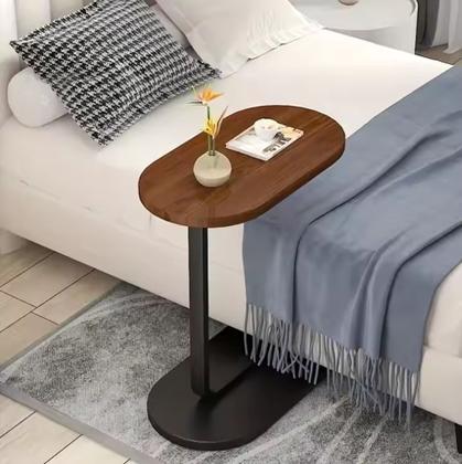 Imagem de Mesa De Canto Para Sofás E Poltronas Com Base Metálica E Tampo Em Madeira Compacta Design Moderno