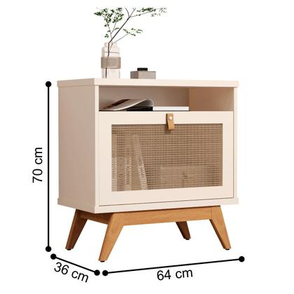 Imagem de Mesa de Cebeceira Pés Madeira e 1 Porta Vevey Pérola