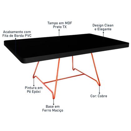 Imagem de Mesa de Centro Amsterdã Retangular em Aço e MDF Clean - Cobre e Preta