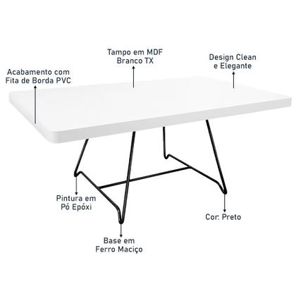 Imagem de Mesa de Centro Amsterdã Retangular em Aço e MDF Clean - Preta e Branco