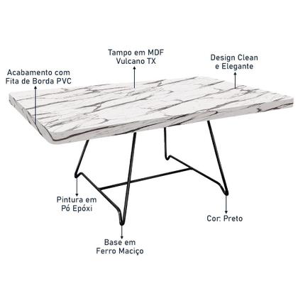 Imagem de Mesa de Centro Amsterdã Retangular em Aço e MDF Clean - Preta e Vulcano