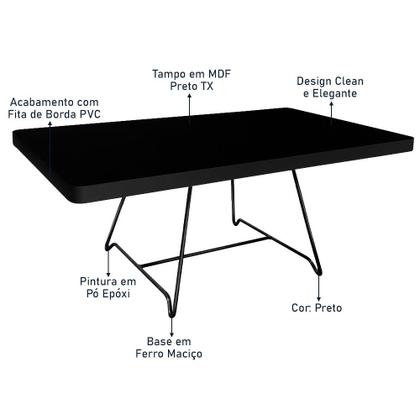 Imagem de Mesa de Centro Amsterdã Retangular em Aço e MDF Clean - Preta