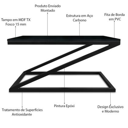 Imagem de Mesa De Centro Astana Retangular Para Sala Decor Madeira MDF Compacta Preta