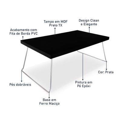Imagem de Mesa de Centro Berlim Retangular em Aço e MDF Clean - Prata e Preta