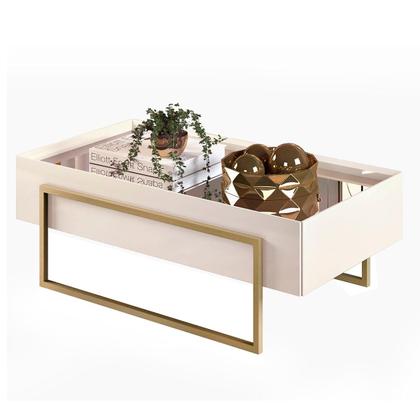 Imagem de Mesa de Centro com Tampo Espelhado e Pés Dourados DJ Móveis Kika Off White