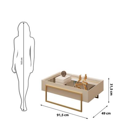 Imagem de Mesa de Centro com Tampo Espelhado e Pés Dourados DJ Móveis Kika Off White