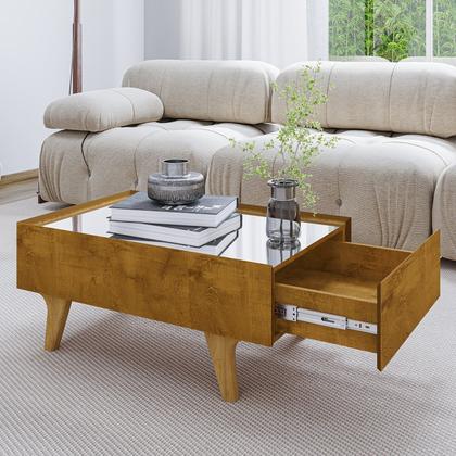 Imagem de Mesa de Centro Decorativa em Mdf Sena Tampo em Espelho Gaveta com Corrediça Telescópica