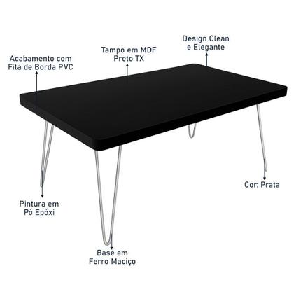 Imagem de Mesa de Centro Dublin Retangular em Aço e MDF Clean - Prata e Preta