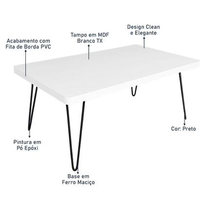 Imagem de Mesa de Centro Dublin Retangular em Aço e MDF Clean - Preta e Branca