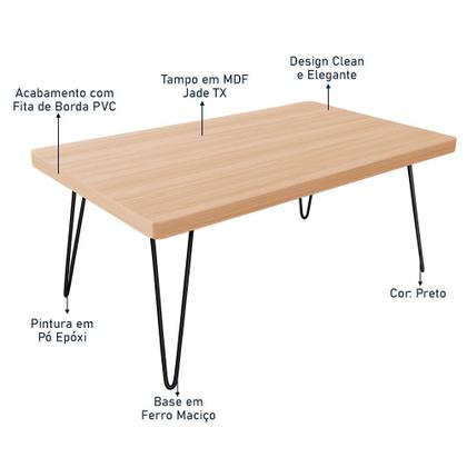Imagem de Mesa de Centro Dublin Retangular em Aço e MDF Clean - Preta e Jade