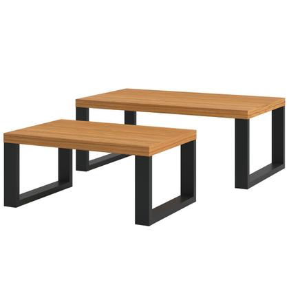 Imagem de Mesa de Centro Industrial Kit 2 Peças 100% Mdf Freijó/Preto Fosco F40 - Pradel