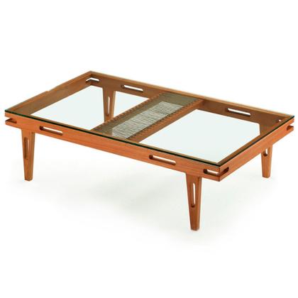 Imagem de Mesa de Centro Los Ozki 120 cm Madeira Eucalipto Cedro Corda Redonda Rami e Tampo de Vidro