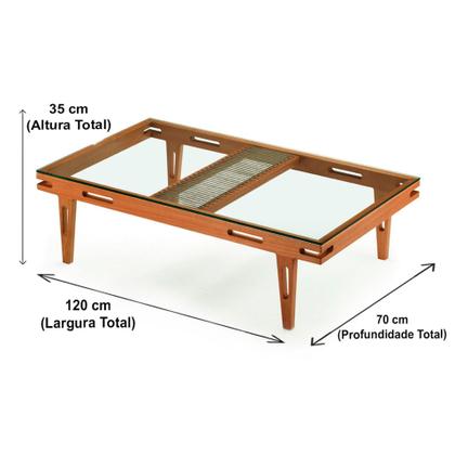Imagem de Mesa de Centro Los Ozki 120 cm Madeira Eucalipto Cedro Corda Redonda Rami e Tampo de Vidro