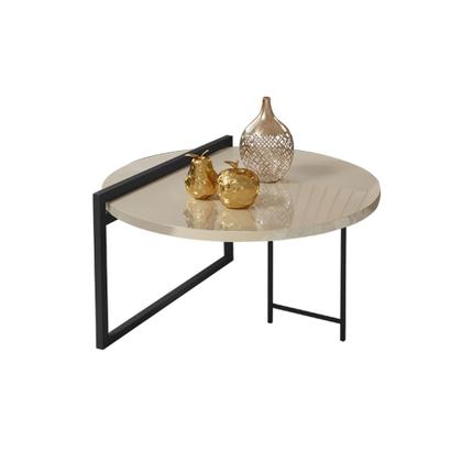 Imagem de Mesa de Centro Luxo Orquídea Mdf 15mm para Sala de Estar - Base Preto Tampo Off White