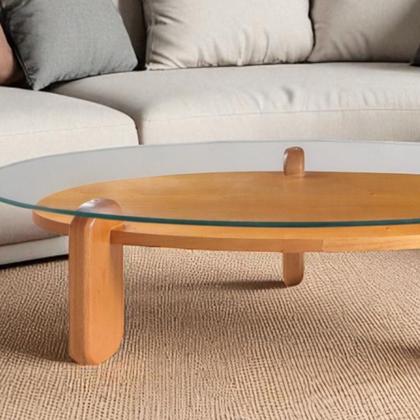 Imagem de Mesa de Centro para Sala de Estar com Vidro e Madeira Maciça Prisma