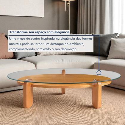 Imagem de Mesa de Centro para Sala de Estar com Vidro e Madeira Maciça Prisma