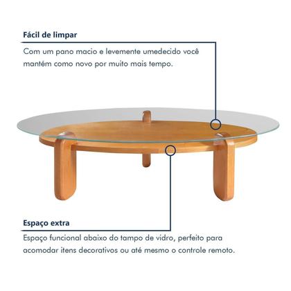 Imagem de Mesa de Centro para Sala de Estar com Vidro e Madeira Maciça Prisma