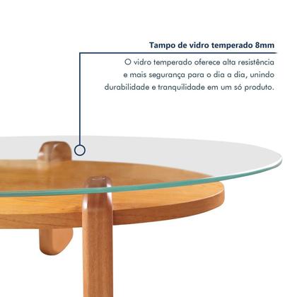 Imagem de Mesa de Centro para Sala de Estar com Vidro e Madeira Maciça Prisma