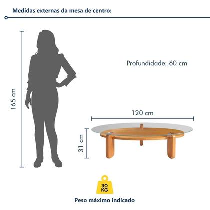 Imagem de Mesa de Centro para Sala de Estar com Vidro e Madeira Maciça Prisma