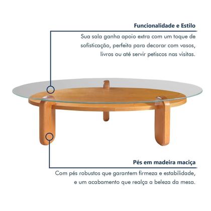 Imagem de Mesa de Centro para Sala de Estar com Vidro e Madeira Maciça Prisma