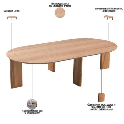 Imagem de Mesa de Centro Para Sala de Estar Oval Pés Madeira Bulat A03 Hanover Roble - Lyam Decor
