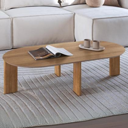 Imagem de Mesa de Centro Para Sala de Estar Oval Pés Madeira Bulat A03 Hanover Roble - Lyam Decor