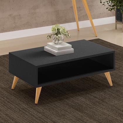 Imagem de Mesa De Centro Para Sala De Estar Pés Palito Cannes L03 Preto