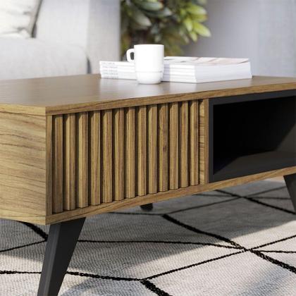 Imagem de Mesa De Centro Para Sala Retangular 1 Nicho Karin C04 - D'rossi Cor Noce Milano E Preto Fosco