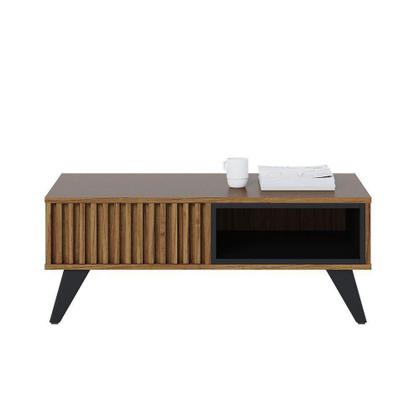 Imagem de Mesa De Centro Para Sala Retangular 1 Nicho Karin C04 - D'rossi Cor Noce Milano E Preto Fosco