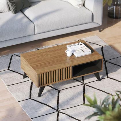 Imagem de Mesa De Centro Para Sala Retangular 1 Nicho Karin C04 - D'rossi Cor Noce Milano E Preto Fosco