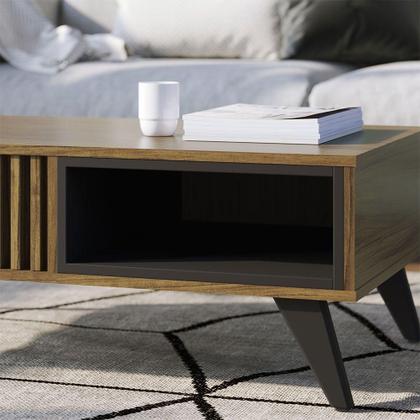 Imagem de Mesa De Centro Para Sala Retangular 1 Nicho Karin C04 - D'rossi Cor Noce Milano E Preto Fosco