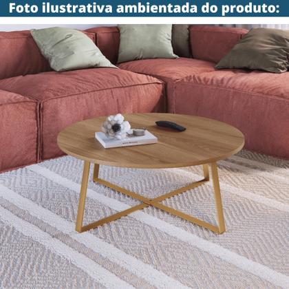 Imagem de Mesa de Centro Redonda Artesano 80 cm (largura) em MDP Hanover Estrutura Metálica em Aço Dourado