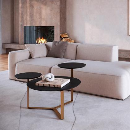 Imagem de Mesa de Centro Redonda Complementos Nero e Dourada 83 cm