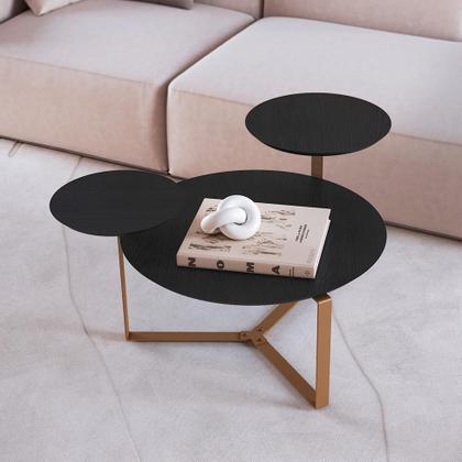 Imagem de Mesa de Centro Redonda Complementos Nero e Dourada 83 cm