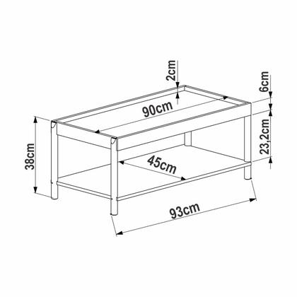 Imagem de Mesa de Centro Retangular com Prateleira 93cm X 38cm Pé Madeira Oslo